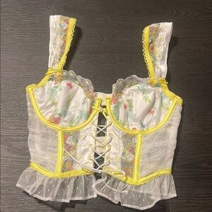 For Love & Lemons Floral Lace-Up Corset Top - SIZE: XS